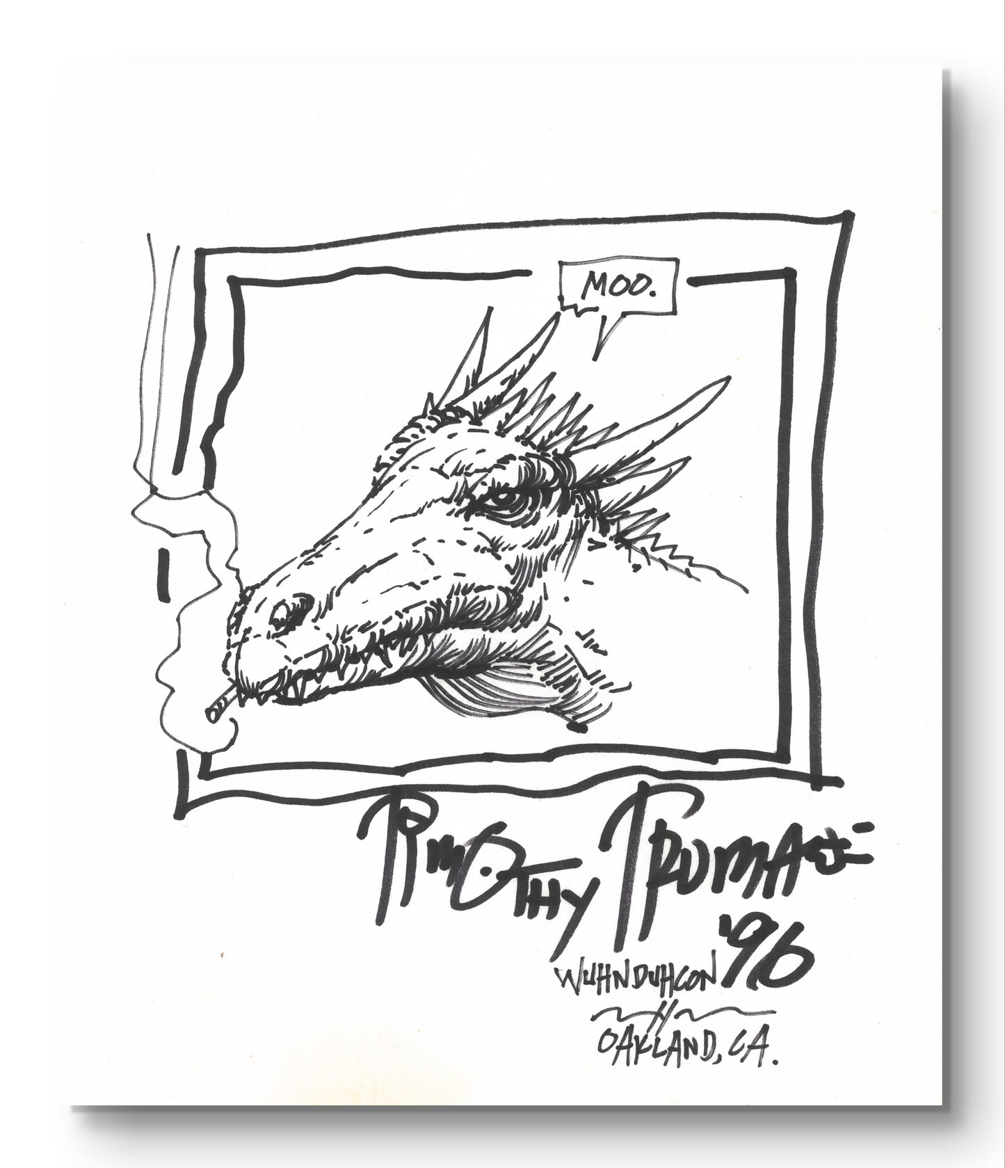 Dragon Saying "Moo" Original Art Signed by Timothy Truman, 1996
