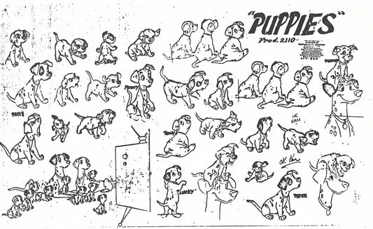 One Hundred and One Dalmations Original Production Model Sheet: Puppies