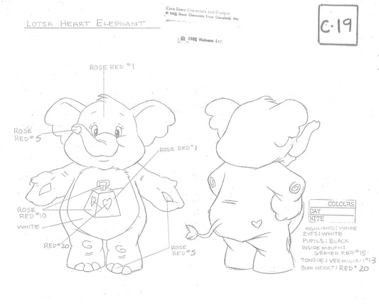 Care Bears Original Production Model Sheet: Lotsa Heart Elephant