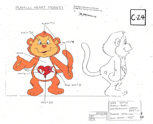 Care Bears Original Production Color Model Sheet: Playful Heart Monkey