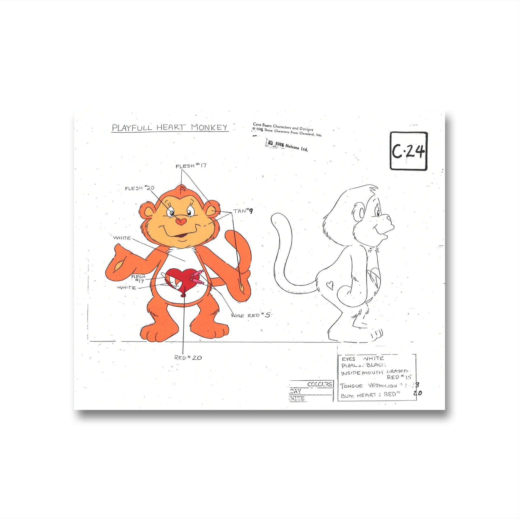 Care Bears Original Production Color Model Sheet: Playful Heart