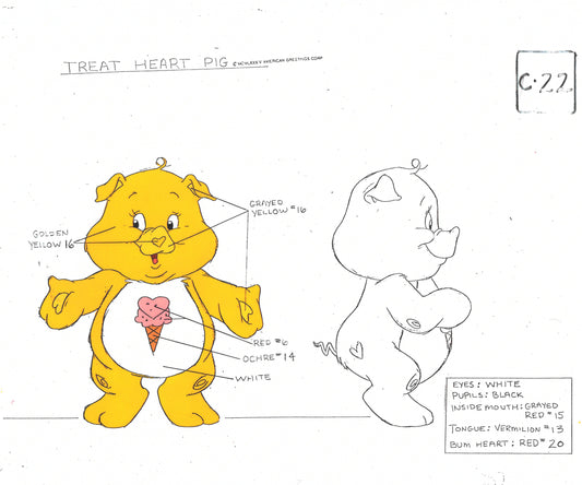 Care Bears Original Production Color Model Sheet: Treat Heart Pig