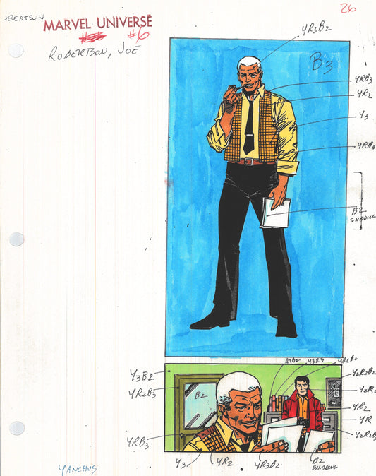 Signed Andy Yanchus 1989 Marvel Universe #6 Original Production Color Guide: Joe "Robbie" Robinson