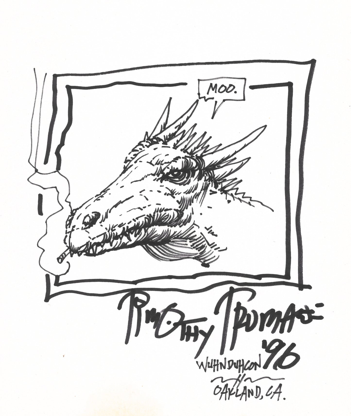 Dragon Saying "Moo" Original Art Signed by Timothy Truman, 1996