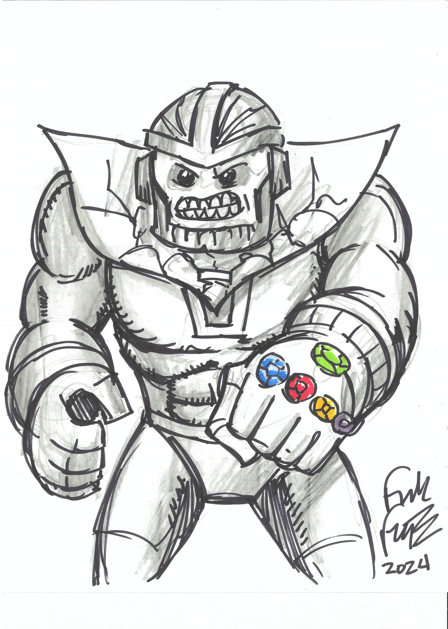 Frank Forte Signed LEGO Marvel Art – Hand-Inked Thanos Illustration: The Thanos Threat